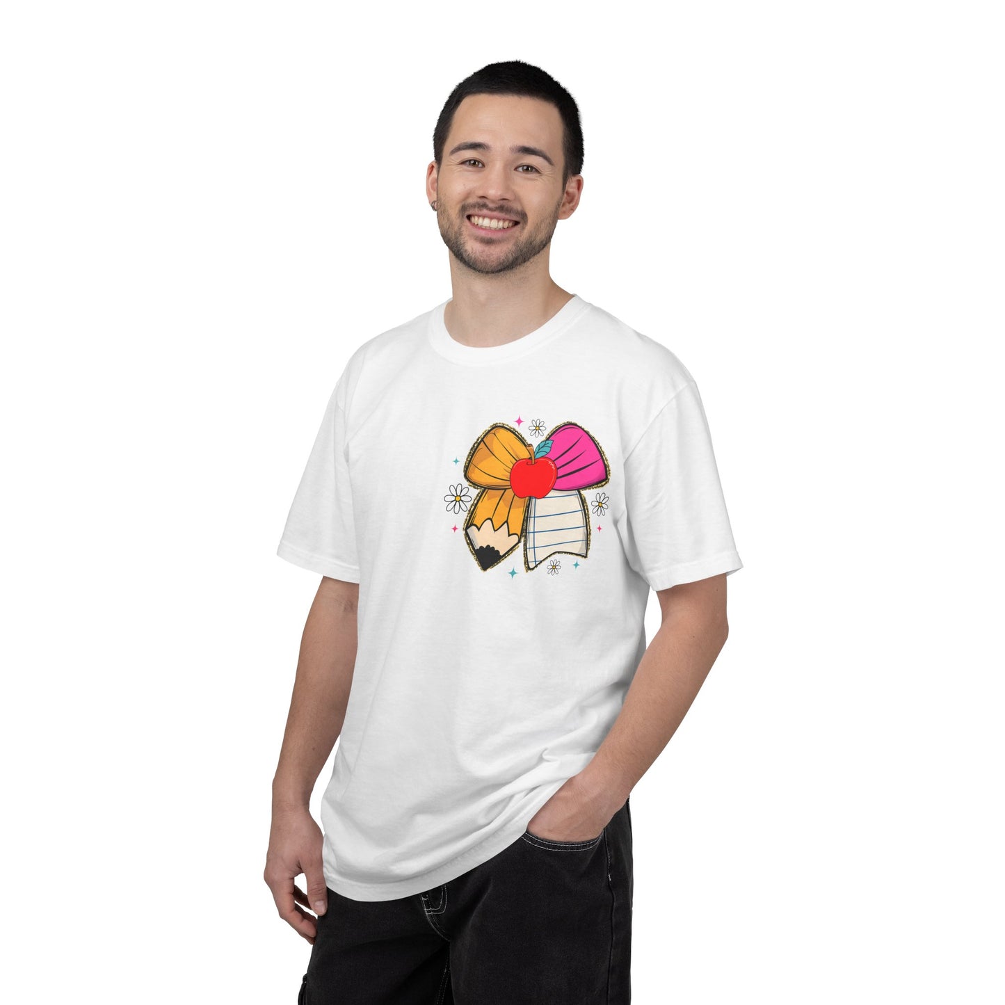 Teacher T-Shirt — "It Takes a Big Heart to Teach Little Minds" Cute Pencil & Bow Design