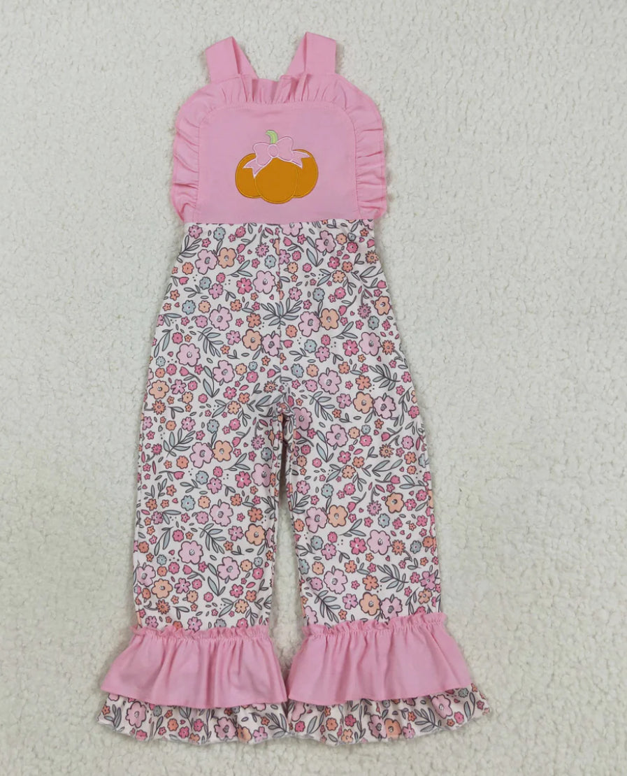 Pink pumpkin ruffles overalls