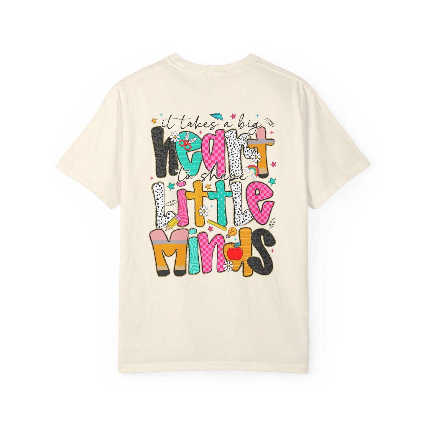 Teacher T-Shirt — "It Takes a Big Heart to Teach Little Minds" Cute Pencil & Bow Design