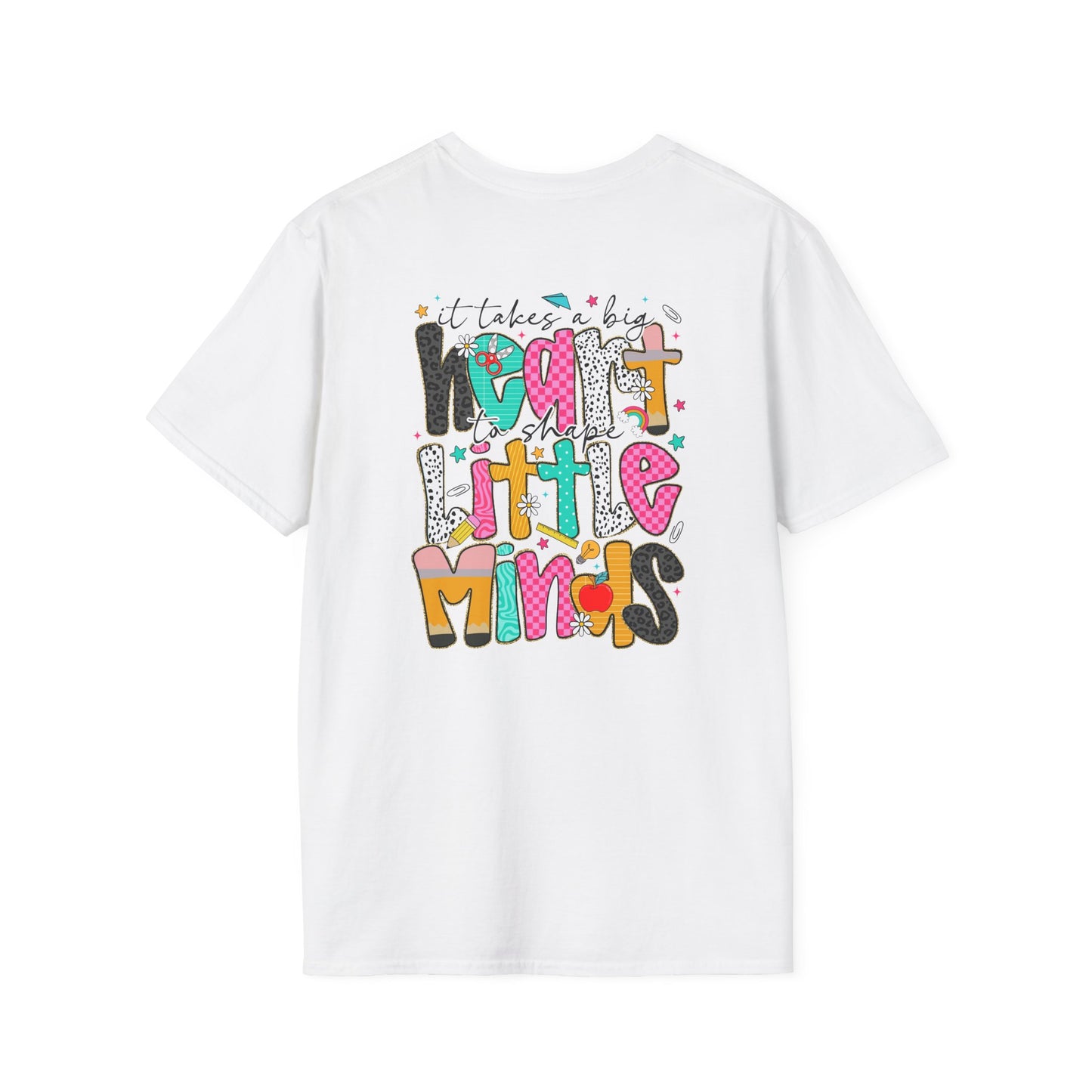 Teacher Gift T-Shirt — "It Takes a Big Heart to Teach Little Minds" Cute Pencil & Heart Design