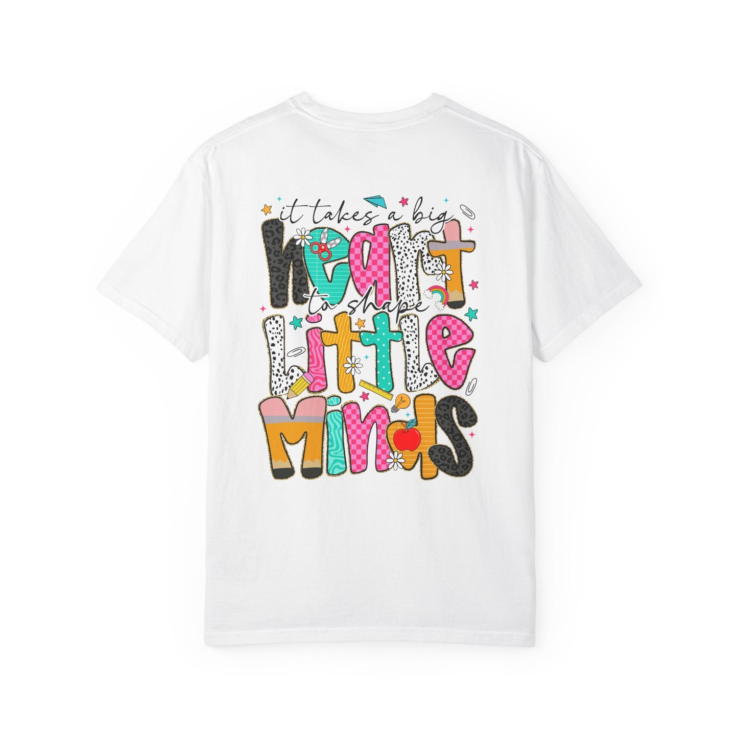 Teacher T-Shirt — "It Takes a Big Heart to Teach Little Minds" Cute Pencil & Bow Design