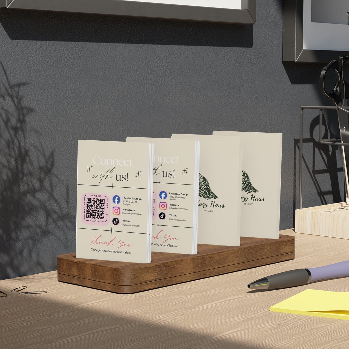 Boutique Leopard Logo Business Cards — 100 Pack (Connect & Thank You Design)