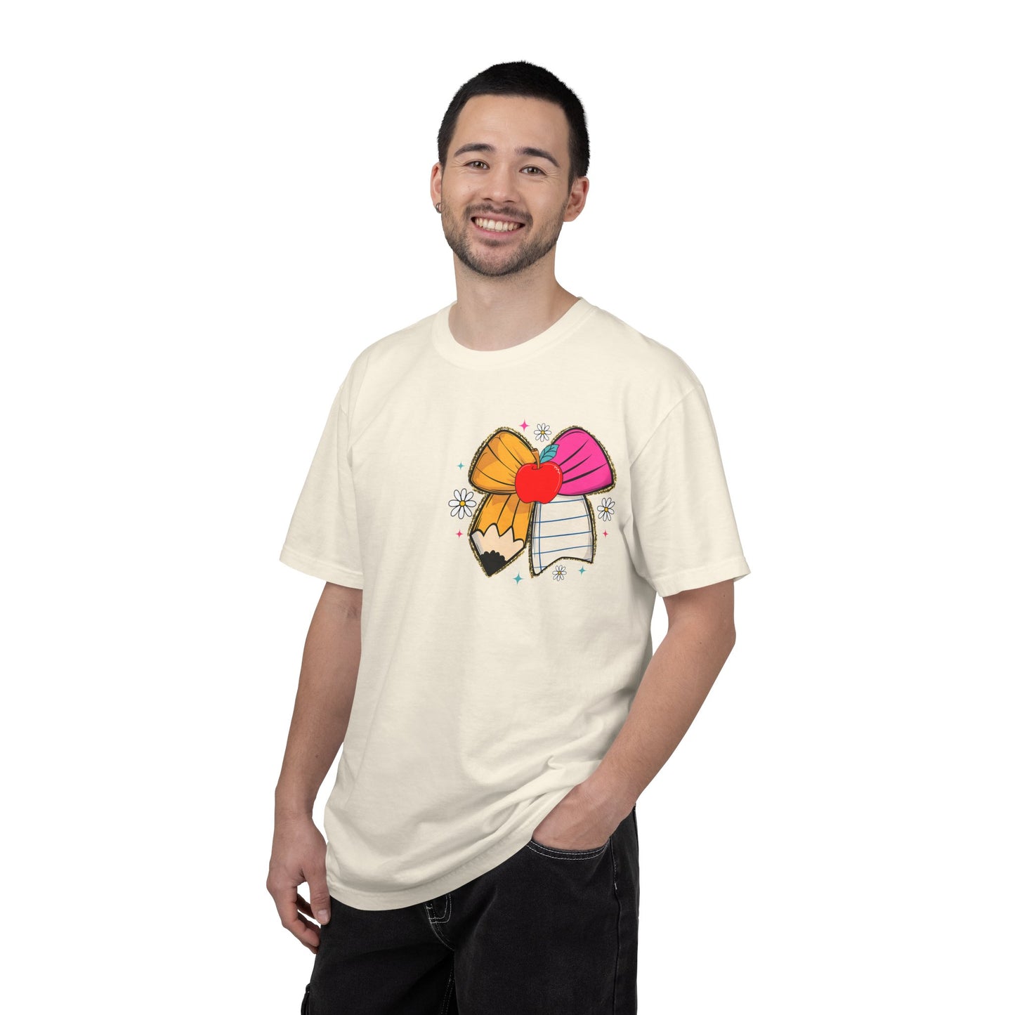 Teacher T-Shirt — "It Takes a Big Heart to Teach Little Minds" Cute Pencil & Bow Design